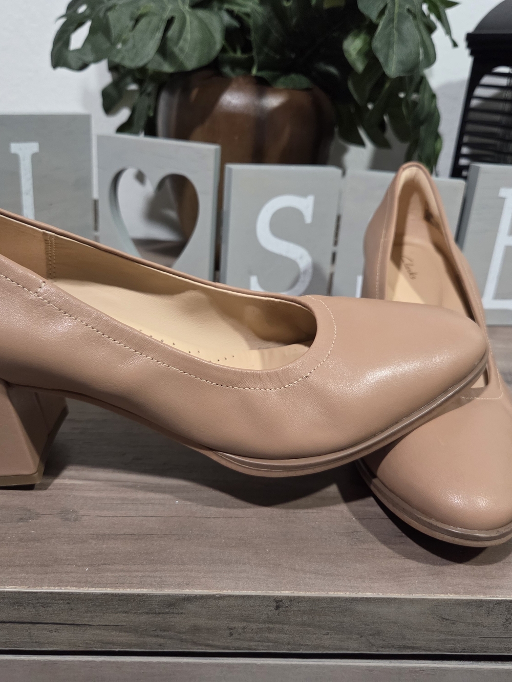 Clarks Women's Beige Block Heel Pumps